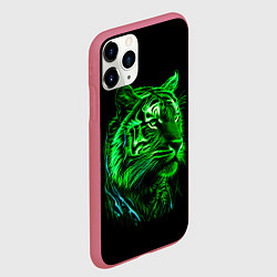 Чехол iPhone 11 Pro матовый Нейросеть: неоновый зелёный тигр, цвет: 3D-малиновый — фото 2