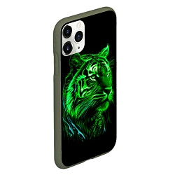 Чехол iPhone 11 Pro матовый Нейросеть: неоновый зелёный тигр, цвет: 3D-темно-зеленый — фото 2