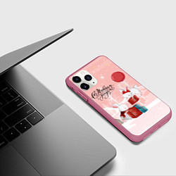 Чехол iPhone 11 Pro матовый Зайчики упаковывают подарки к новому году, цвет: 3D-малиновый — фото 2