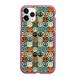 Чехол iPhone 11 Pro матовый Peace symbol pattern, цвет: 3D-малиновый