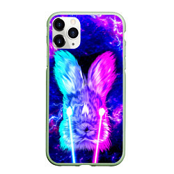 Чехол iPhone 11 Pro матовый Неоновый кролик стреляет лазерами из глаз