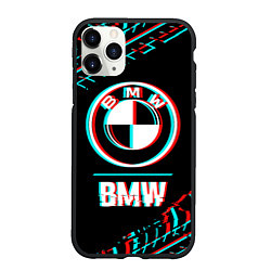 Чехол iPhone 11 Pro матовый Значок BMW в стиле glitch на темном фоне, цвет: 3D-черный