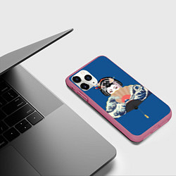 Чехол iPhone 11 Pro матовый Японская гейша с большим веером, цвет: 3D-малиновый — фото 2