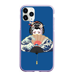 Чехол iPhone 11 Pro матовый Японская гейша с большим веером