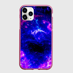 Чехол iPhone 11 Pro матовый Неоновый космос со звездами, цвет: 3D-малиновый