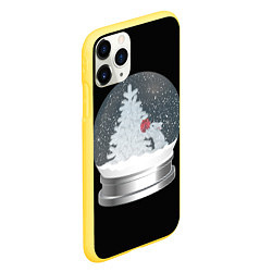 Чехол iPhone 11 Pro матовый Снежный шар с символом года кроликом, цвет: 3D-желтый — фото 2