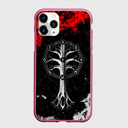 Чехол iPhone 11 Pro матовый Руны девяти миров мирового древа, цвет: 3D-малиновый