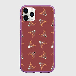 Чехол iPhone 11 Pro матовый Эстетика: праздничные олени на бордовом фоне, цвет: 3D-фиолетовый