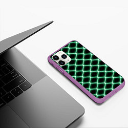 Чехол iPhone 11 Pro матовый Зелёная неоновая сетка, цвет: 3D-фиолетовый — фото 2