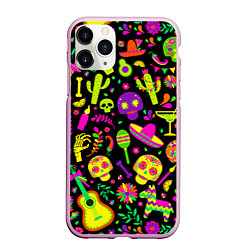 Чехол iPhone 11 Pro матовый Mexican motifs, цвет: 3D-розовый