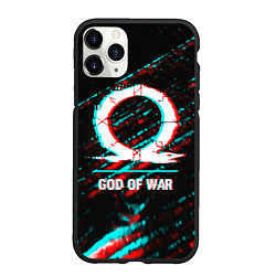 Чехол iPhone 11 Pro матовый God of War в стиле glitch и баги графики на темном