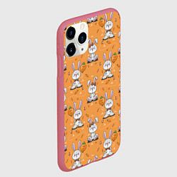Чехол iPhone 11 Pro матовый Паттерн из зайчиков, цвет: 3D-малиновый — фото 2