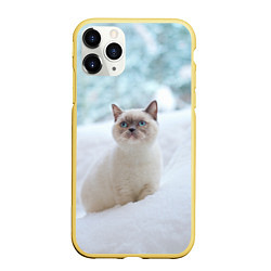 Чехол iPhone 11 Pro матовый Милая кошечка встречает свой Новый Год, цвет: 3D-желтый