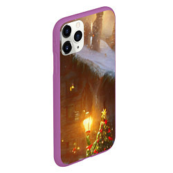 Чехол iPhone 11 Pro матовый Cельский коттедж, засыпанный снегом, цвет: 3D-фиолетовый — фото 2