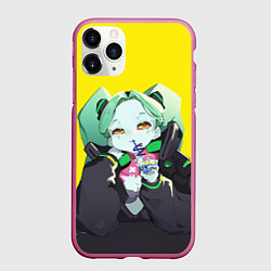 Чехол iPhone 11 Pro матовый Ребекка пьет коктель - Cyberpunk, цвет: 3D-малиновый
