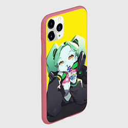 Чехол iPhone 11 Pro матовый Ребекка пьет коктель - Cyberpunk, цвет: 3D-малиновый — фото 2