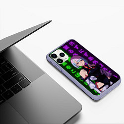 Чехол iPhone 11 Pro матовый Люси и неоновые иероглифы, цвет: 3D-светло-сиреневый — фото 2
