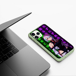 Чехол iPhone 11 Pro матовый Люси и неоновые иероглифы, цвет: 3D-салатовый — фото 2