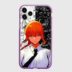 Чехол iPhone 11 Pro матовый Макима в костюме - Человек бензопила, цвет: 3D-фиолетовый