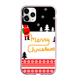 Чехол iPhone 11 Pro матовый Merry christmas - Санта Клаус, цвет: 3D-розовый