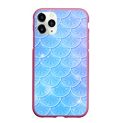 Чехол iPhone 11 Pro матовый Голубая чешуя русалки - паттерн, цвет: 3D-малиновый