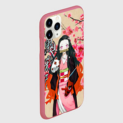 Чехол iPhone 11 Pro матовый Незуко Камадо под сакурой, цвет: 3D-малиновый — фото 2