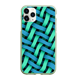 Чехол iPhone 11 Pro матовый Сине-зелёная плетёнка - оптическая иллюзия, цвет: 3D-салатовый