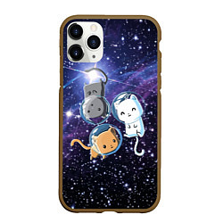 Чехол iPhone 11 Pro матовый Три котика в открытом космосе