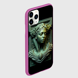 Чехол iPhone 11 Pro матовый Нейросеть - барельеф античной девушки, цвет: 3D-фиолетовый — фото 2