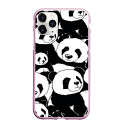 Чехол iPhone 11 Pro матовый С пандами паттерн, цвет: 3D-розовый