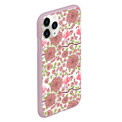 Чехол iPhone 11 Pro матовый Фламинго и лотосы, цвет: 3D-розовый — фото 2