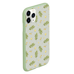 Чехол iPhone 11 Pro матовый Зеленые веточки, желтые ягоды и звездочки, цвет: 3D-салатовый — фото 2