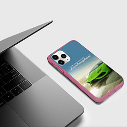 Чехол iPhone 11 Pro матовый Ламборджини на берегу океана, цвет: 3D-малиновый — фото 2