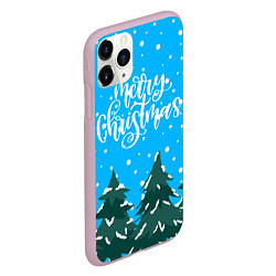 Чехол iPhone 11 Pro матовый Merry christmas - Ёлочки, цвет: 3D-розовый — фото 2