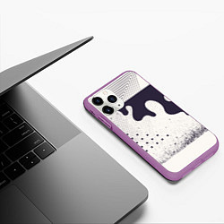 Чехол iPhone 11 Pro матовый Абстрактные и тёмные точки и краски, цвет: 3D-фиолетовый — фото 2