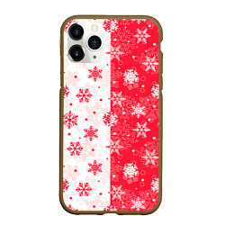Чехол iPhone 11 Pro матовый Снежинки красно-белые