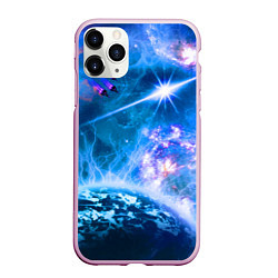 Чехол iPhone 11 Pro матовый Космос - планета и яркая звезда, цвет: 3D-розовый