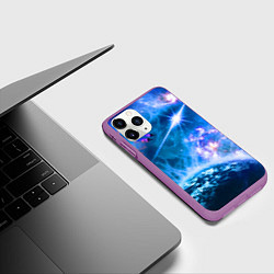 Чехол iPhone 11 Pro матовый Космос - планета и яркая звезда, цвет: 3D-фиолетовый — фото 2
