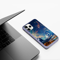 Чехол iPhone 11 Pro матовый Горы и бескрайний космос, цвет: 3D-светло-сиреневый — фото 2