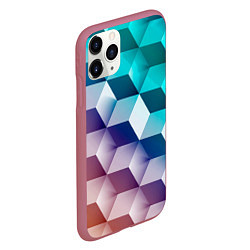 Чехол iPhone 11 Pro матовый Объёмные разноцветные кубы, цвет: 3D-малиновый — фото 2