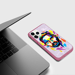 Чехол iPhone 11 Pro матовый Портрет Тома Харди в геометрическом стиле, цвет: 3D-малиновый — фото 2