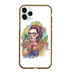 Чехол iPhone 11 Pro матовый Фрида с капуцином, цвет: 3D-коричневый