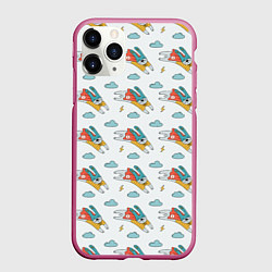 Чехол iPhone 11 Pro матовый Супер-заяц, цвет: 3D-малиновый