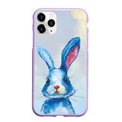 Чехол iPhone 11 Pro матовый Синий кролик на фоне неба, цвет: 3D-сиреневый