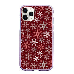 Чехол iPhone 11 Pro матовый Новогодний узор из снежинок, цвет: 3D-светло-сиреневый