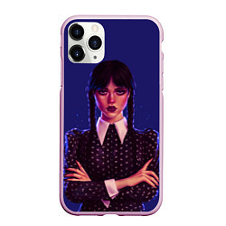 Чехол iPhone 11 Pro матовый Уэнсдей сложила руки, цвет: 3D-розовый