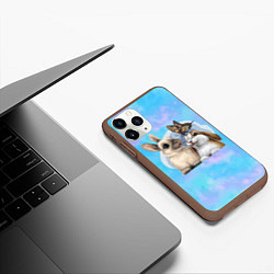 Чехол iPhone 11 Pro матовый Милые влюбленные кролики, цвет: 3D-коричневый — фото 2
