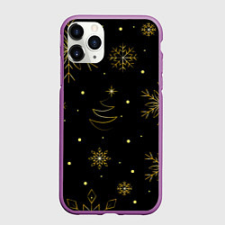 Чехол iPhone 11 Pro матовый Золотые снежинки на темном фоне, цвет: 3D-фиолетовый