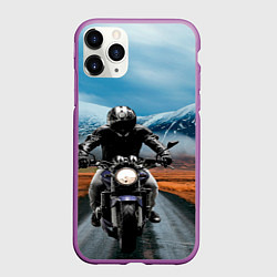 Чехол iPhone 11 Pro матовый Мотоцикл в горах, цвет: 3D-фиолетовый
