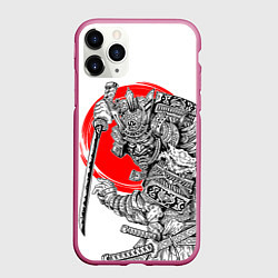 Чехол iPhone 11 Pro матовый Самурай с мечом на белом фоне, цвет: 3D-малиновый